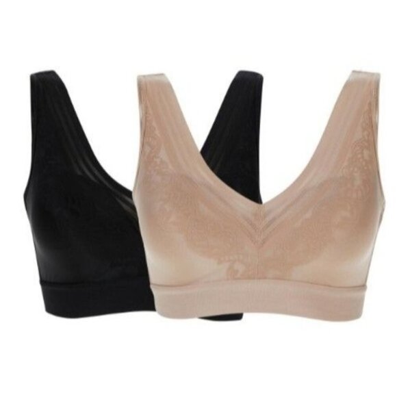 Rhonda Shear 2pk Sculpt Cup Bra Flocked Jacquard Mesh Overlay Wireless Lace 2X - Picture 1 of 8